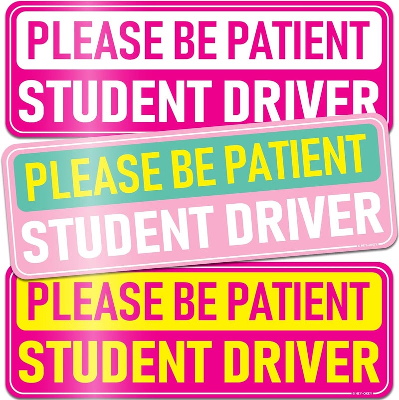 HEY-OKEY 3-Pack Student Driver Magnet for Car – Metal Only (Not for Plastic/Aluminum) – Funny Pink Please Be Patient Reflective Magnetic Bumper Sticker – Removable Rookie Safety Signs – 10 x 3.5 in - Image 1